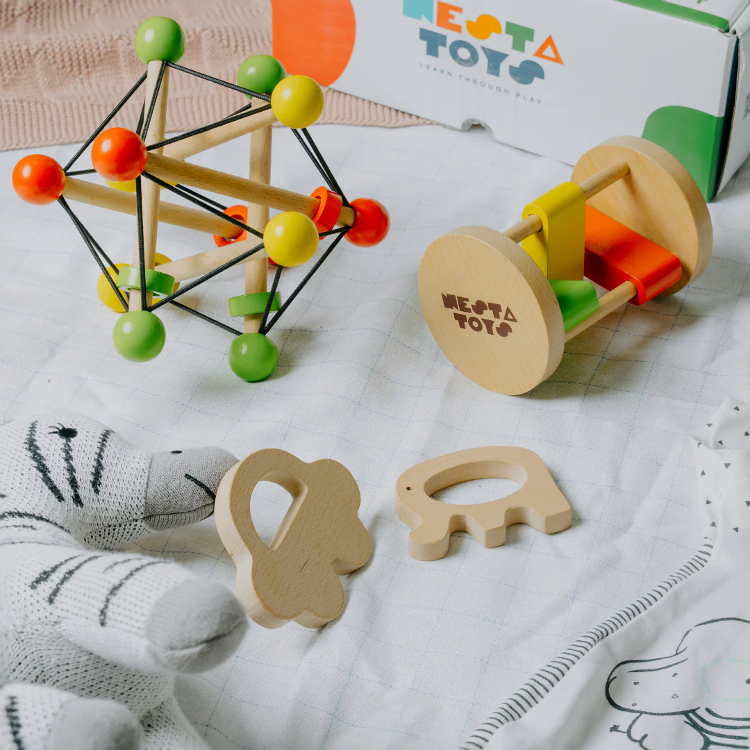 Newborn Gift Set – Skwish Rattle, Clacker Rattle & Wooden Teethers - Image 2
